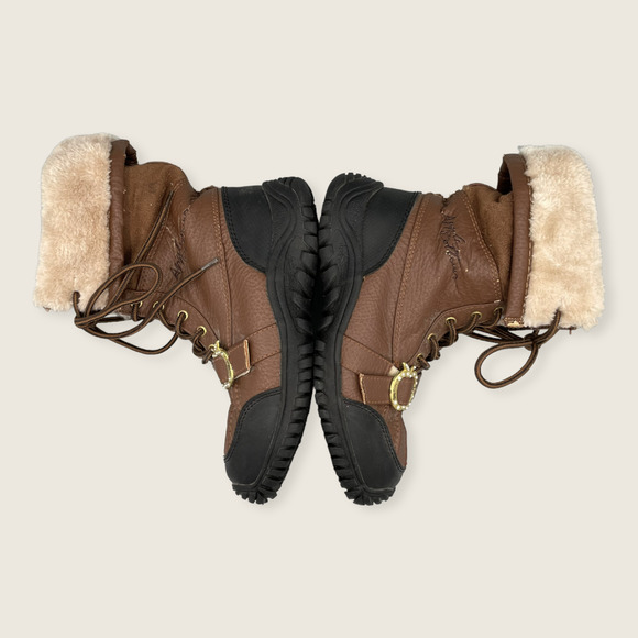 Apple Bottoms Narele Faux Fur Brown Vegan Material Buckle Lace Up Winter Boots 7 - Picture 5 of 9